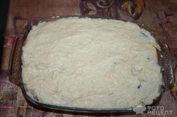 Рецепт: Греческая мусака - С маринованными баклажанами и фаршем из куриного филе