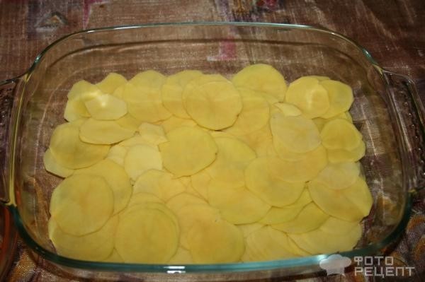 Рецепт: Греческая мусака - С маринованными баклажанами и фаршем из куриного филе