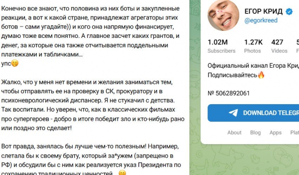Егор Крид назвал Мизулину "городской сумасшедшей"