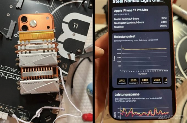 iPhone 17 Pro обвесили кулерами для SSD &mdash; и он выдержал стресс-тест почти без тротлинга
